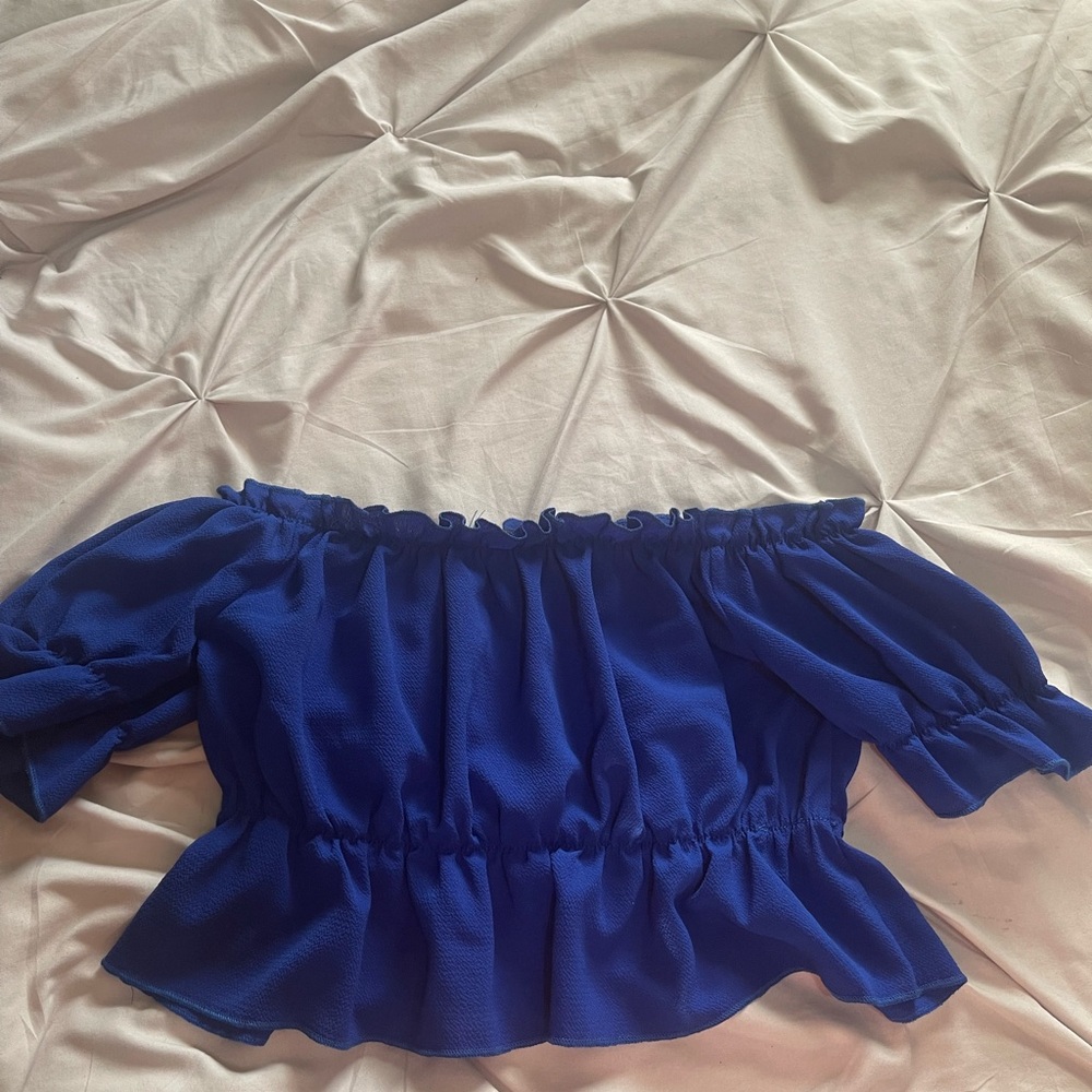 SHEIN Blue Blouse with Ruffled 3/4 Sleeves